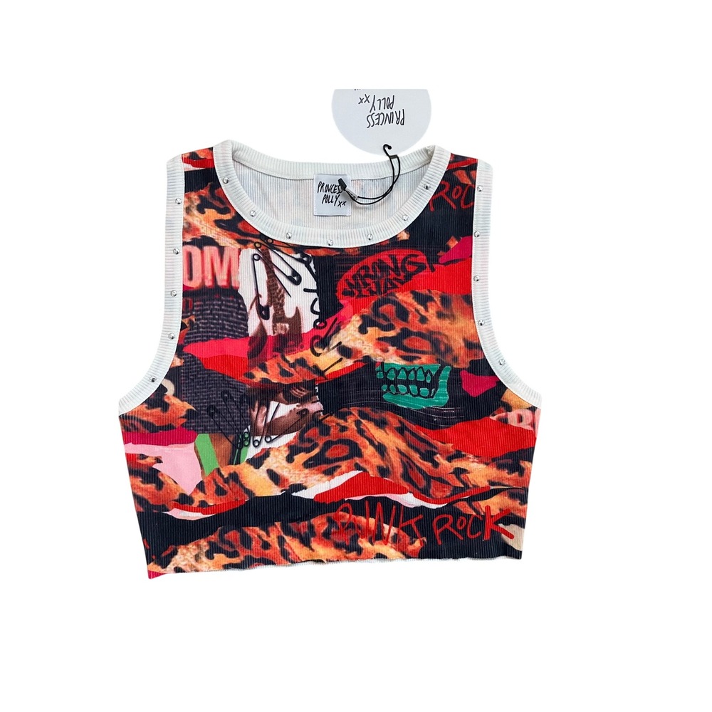 Princess Polly Main Stage Tank Top Multi Color Punk Rock Studded Crop US 4 NWT